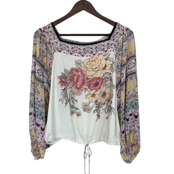 Free People Blue Nile Multi-Colored Floral Square Neck Blouse - Large - Picture 1 of 5